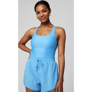 Fabletics Sky Blue Tank Romper with Drawstring Waist